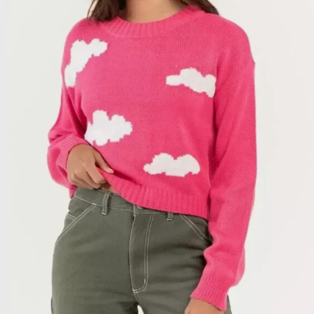Made With Love by FCT Pink w/ White Clouds Knit Sweater Sz 2X